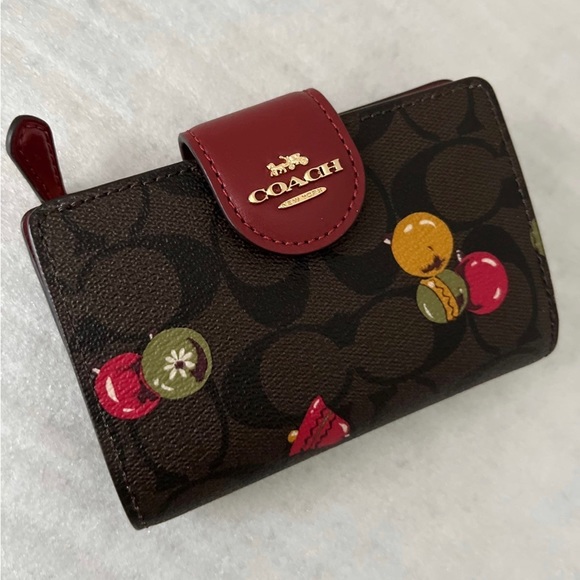 NEW Coach C7414 Medium Corner Zip Wallet In Signature Canvas With Ornament Print - Picture 2 of 7